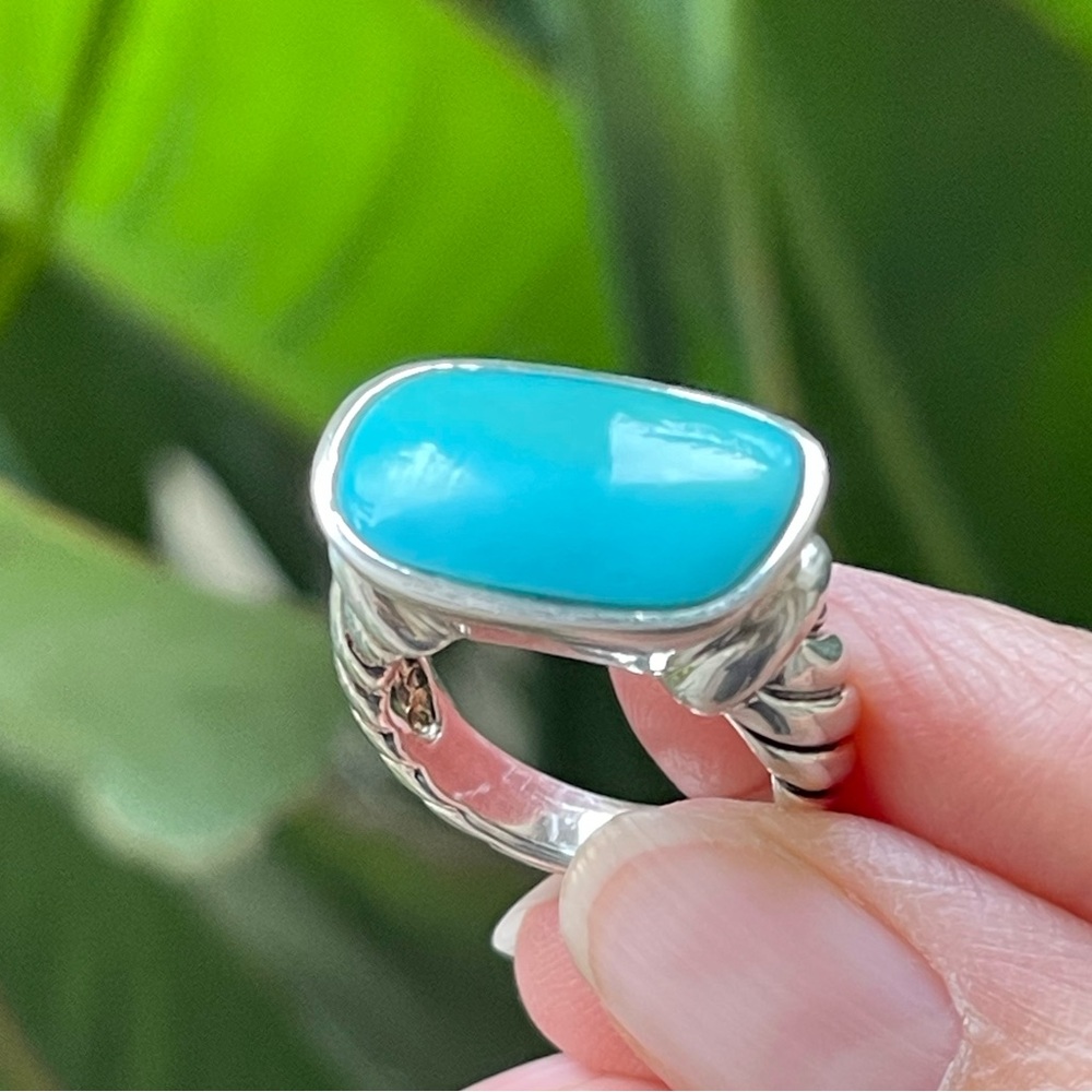 Large Turquoise Solid Sterling Silver Size 6.0 Ri… - image 1